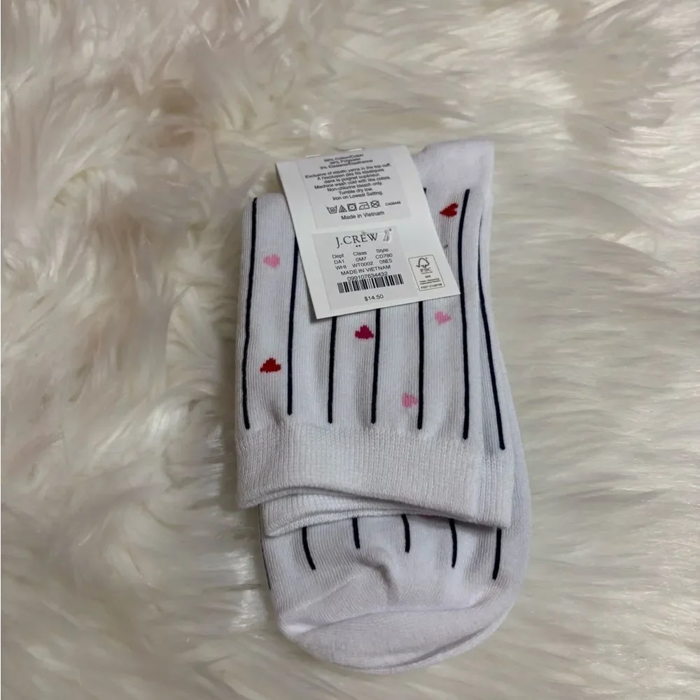 J. Crew White Socks with Red and Pink Heart Pattern